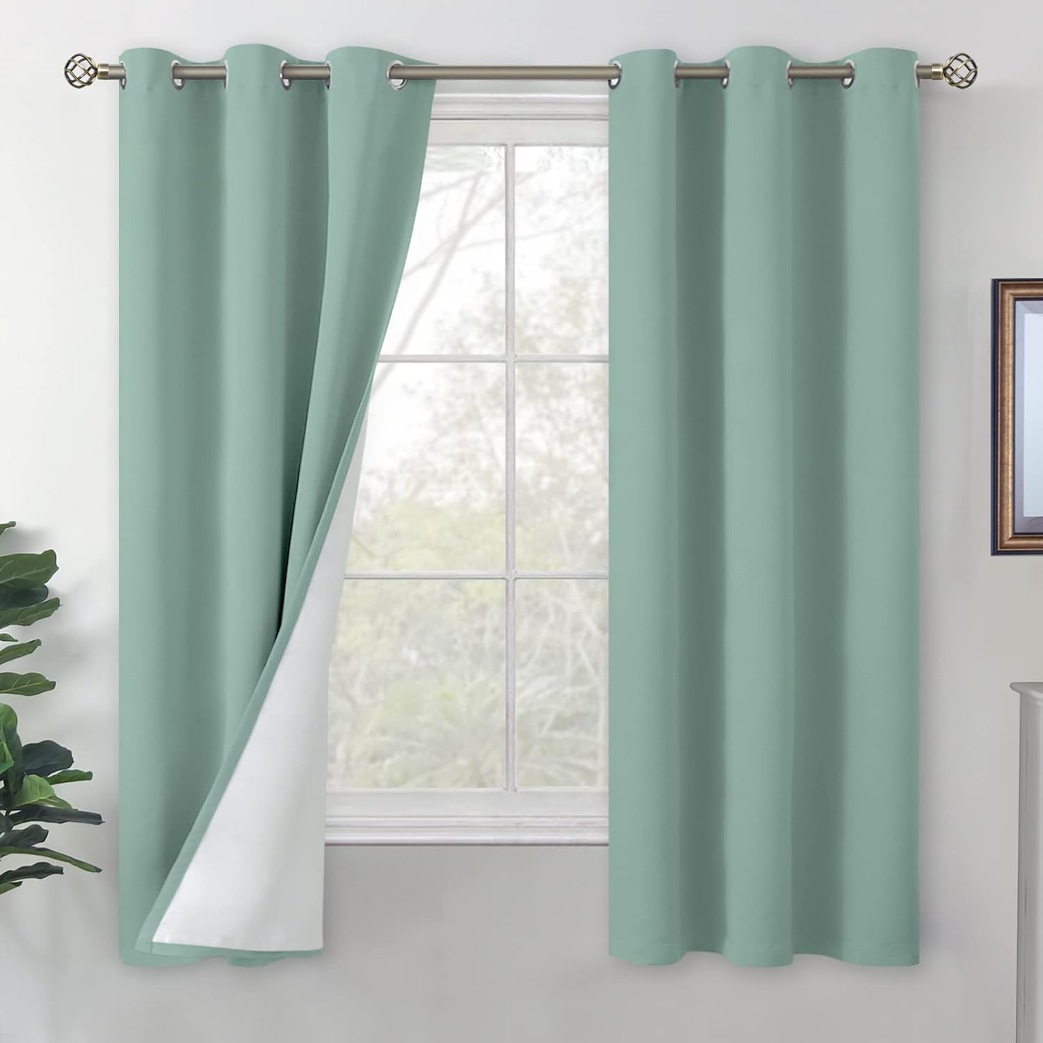 Frosty Green Blackout Curtains for Bedroom - Thermal Insulated