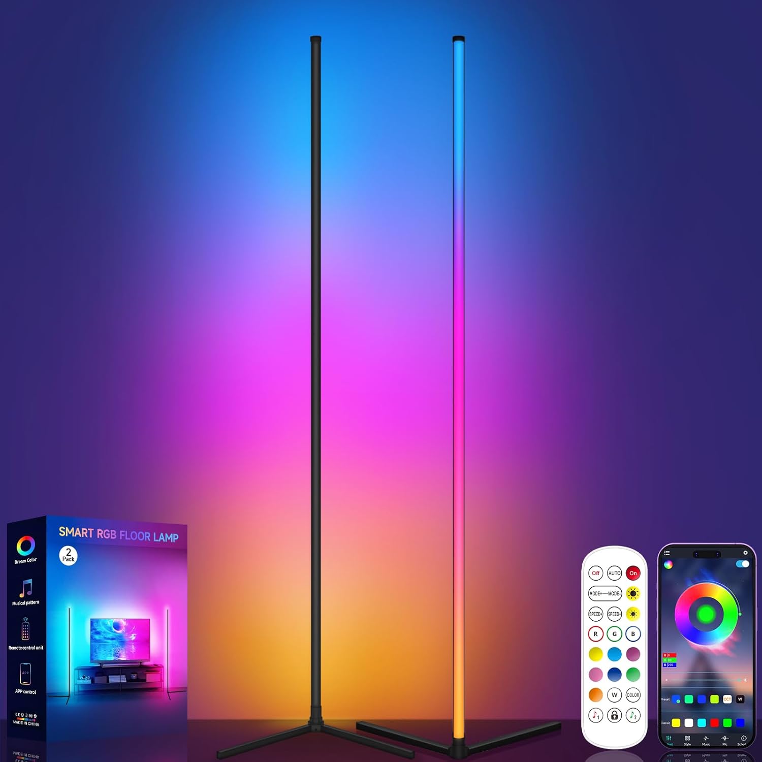RGB LED Corner Lamp with Music Sync for Modern Ambiance