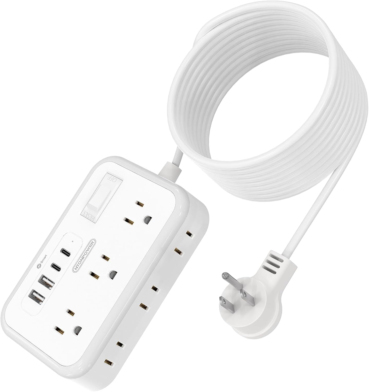 NTONPOWER Surge Protector Power Strip - 15ft Extension Cord, 6 Outlets, 4 USB Chargers, Joules Protection
