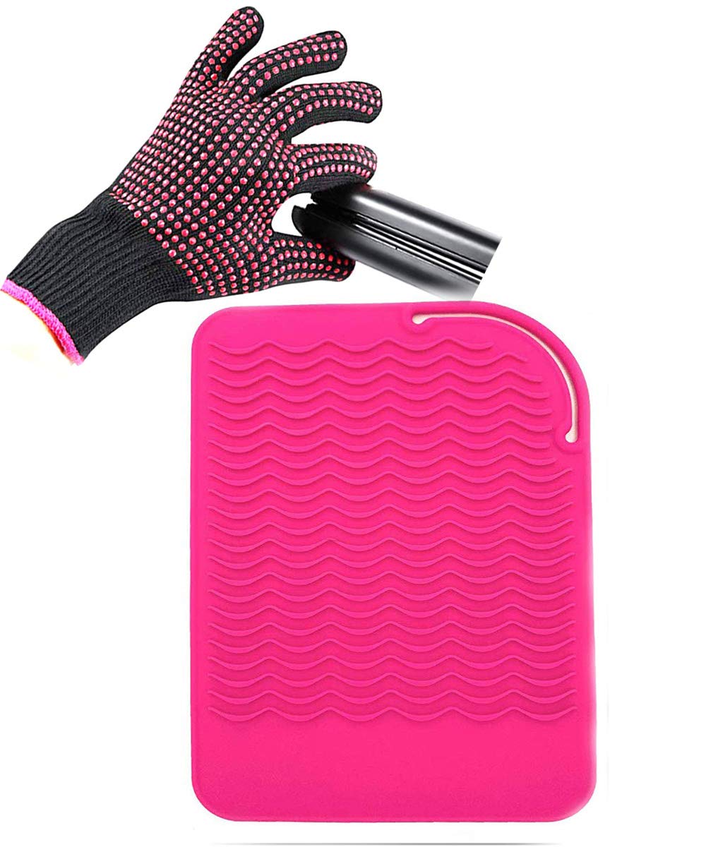 Ultimate Heat Protection Set for Styling Tools, Pink Silicone Glove & Mat!