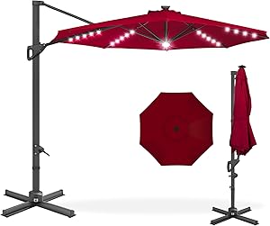 10ft Solar LED Cantilever Patio Umbrella for Outdoor Shade