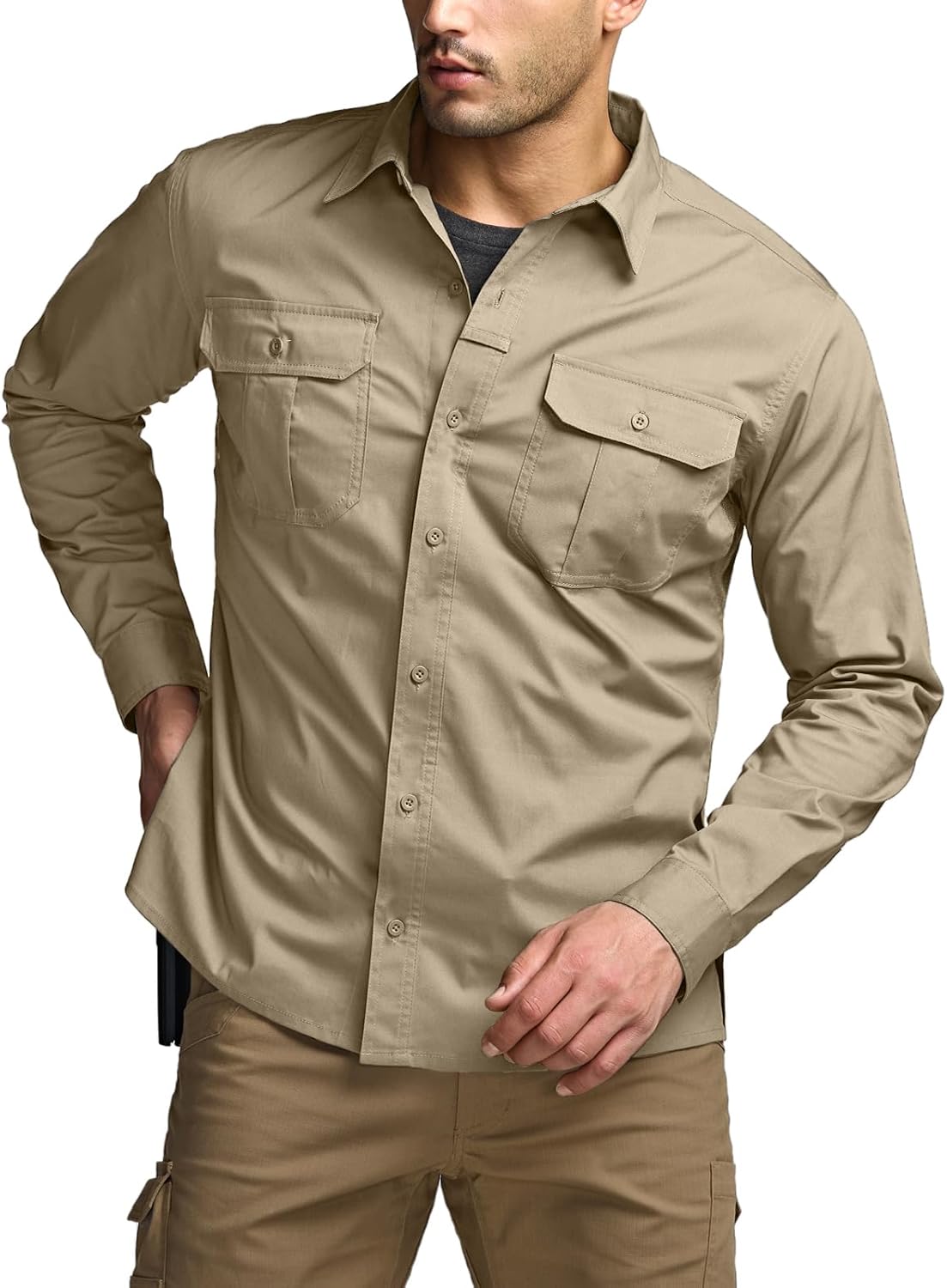 CQR Men's Tactical Long Sleeve Shirt, UPF 50+ Breathable, Tesla Gears