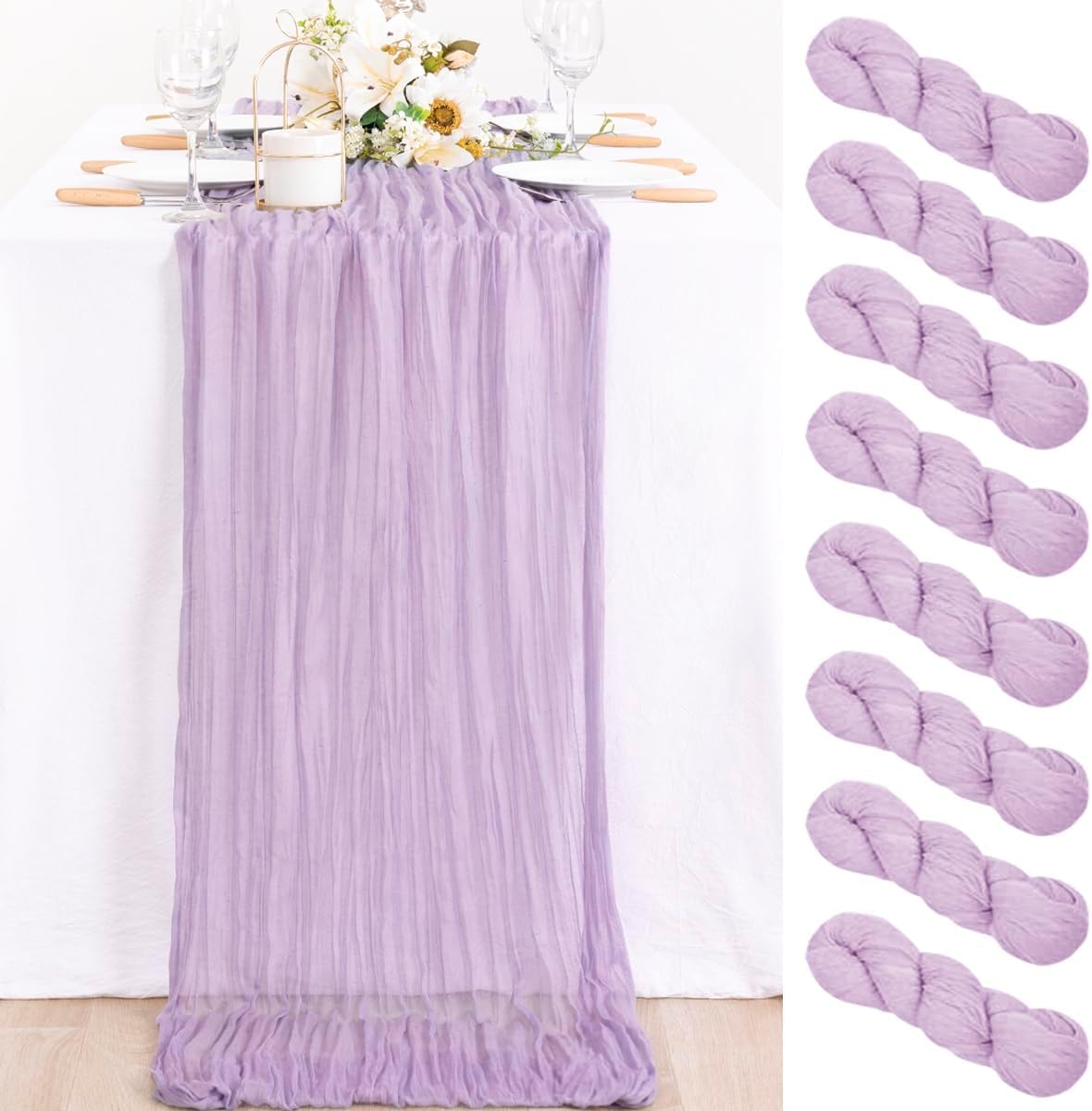 MLMC 8 Pack Lilac Purple Table Runner for Rustic Decor