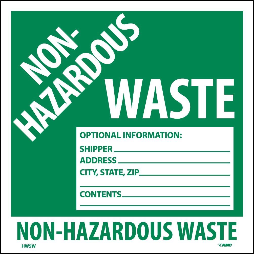 NMC HW5W Non-Hazardous Waste Labels for Safety Compliance