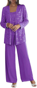 Chiffon 3-Piece Mother of the Bride Pant Suits - Sequin Jacket Women's