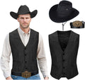 Western Cowboy Costume Vest Hat Belt for Adult Halloween Fun