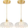 2 Pack Glass Pendant Lights Kitchen Island - Retro Floral Brass