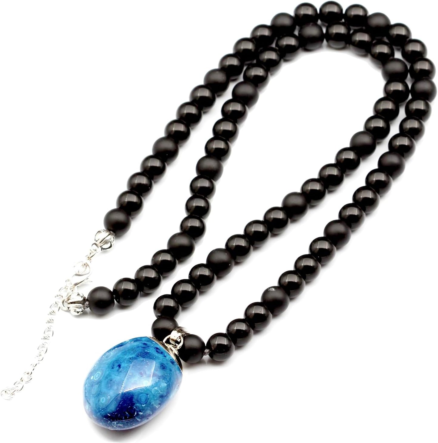 Natural Raw Tourmaline Pendant with Black Onyx Beaded Necklace