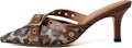 Kitten Mules Heels for Women Pointed Closed Toe - Leopard Mesh Style