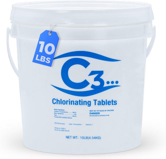C3 10 lbs Stabilized Chlorine Tabs for Sparkling Pool Water