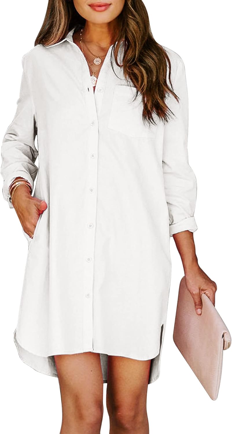Womens Button Down Shirt Dress with Pockets for Everyday Style