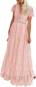 Women's V Neck Floral Lace Maxi Dress in Sage Mint - Flattering Fit