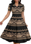 Womens Short Puff Sleeve V Neck A-Line Cocktail Dress - Elegant Fit