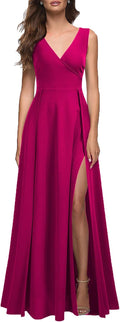Women's V Neck Sleeveless Split Formal Maxi Dress - Stretchy Fit