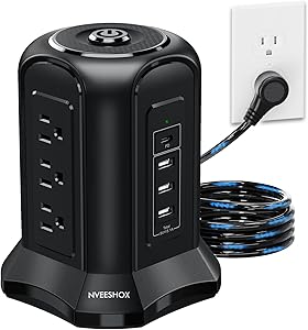 Power Strip Surge Protector Tower with 9 AC Outlets and USB Ports