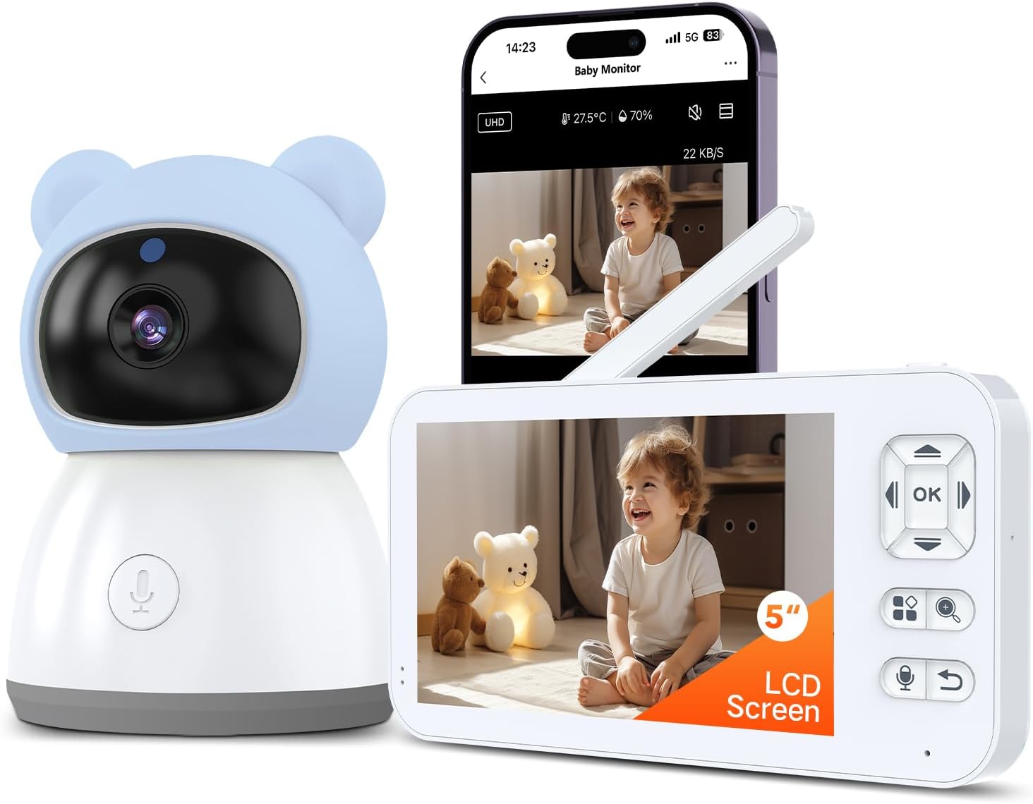 ACEBELL Smart Baby Monitor - 2K HD Video, Night Vision, Remote Control