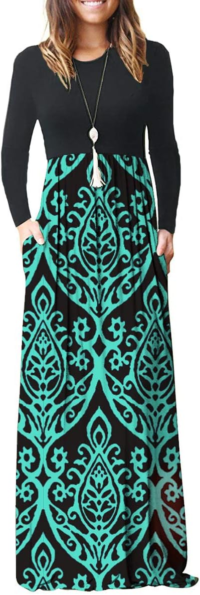 AUSELILY Women's Long Sleeve Casual Maxi Dress with Pockets