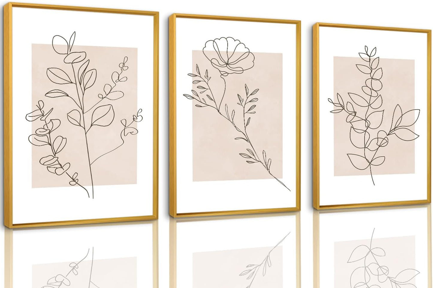 Floral Line Framed Canvas Wall Art Set for Minimalist Decor