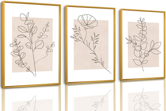 Floral Line Framed Canvas Wall Art Set for Minimalist Decor