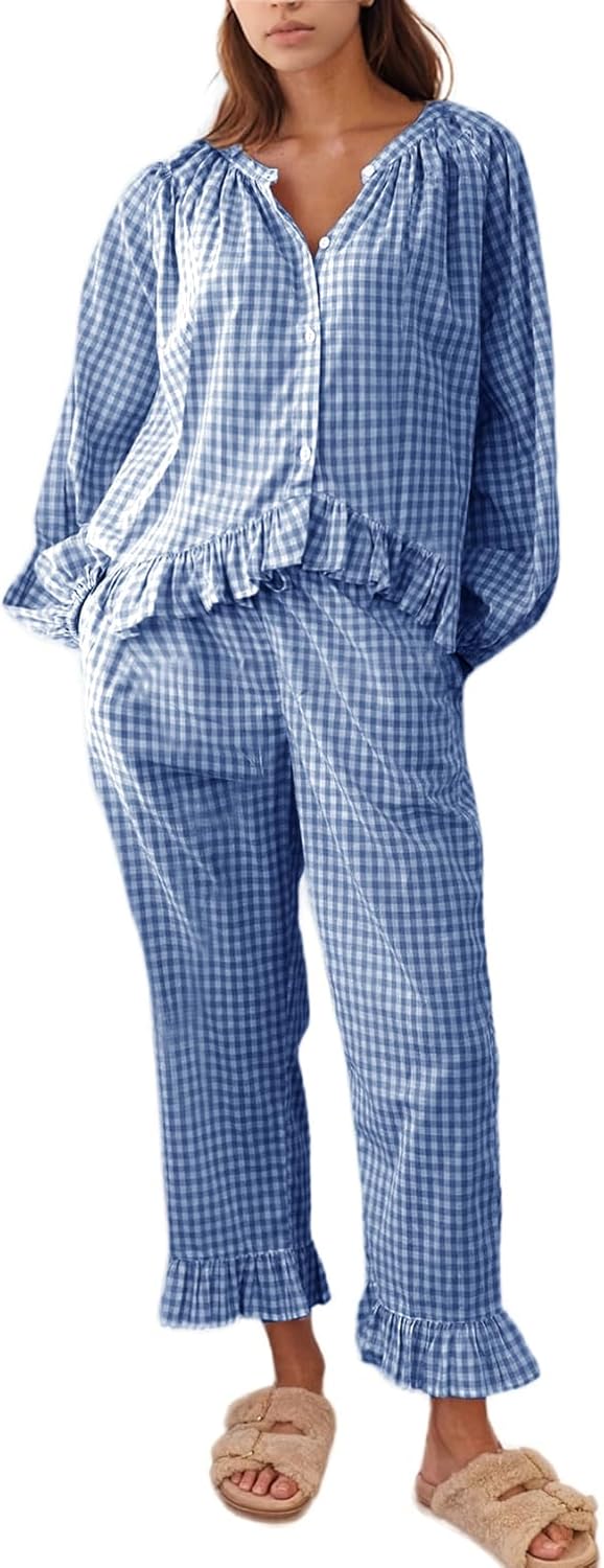 Flygo Womens Plaid Pajamas Sets for Cozy Lounging and Sleep