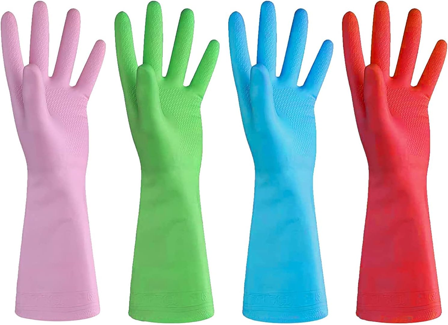 Non Latex Cleaning Gloves Set - 4 Pairs, Multicolor, Perfect Fit