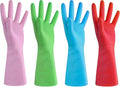 Dishwashing Rubber Gloves 4 Pairs - Color-Coded Reusable Kitchen