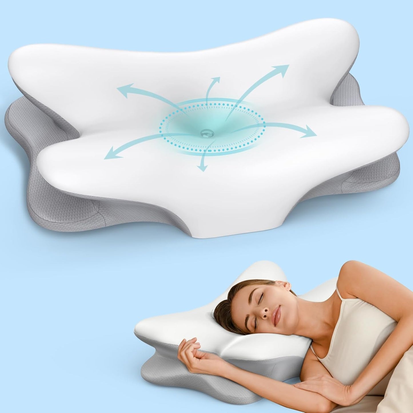 Cervical Pillow for Neck Pain Relief with Cooling Pillowcase