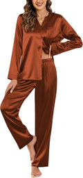 Silk Satin Pajamas for Women 2 Piece Set - Long Sleeve Button Up