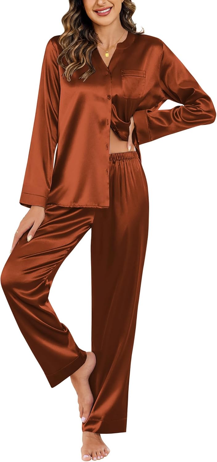 Ekouaer Silk Pajamas for Women - Comfy 2 Piece Satin Set