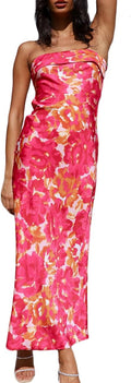 Satin Silk Backless Tube Maxi Dress for Women - Elegant Strapless