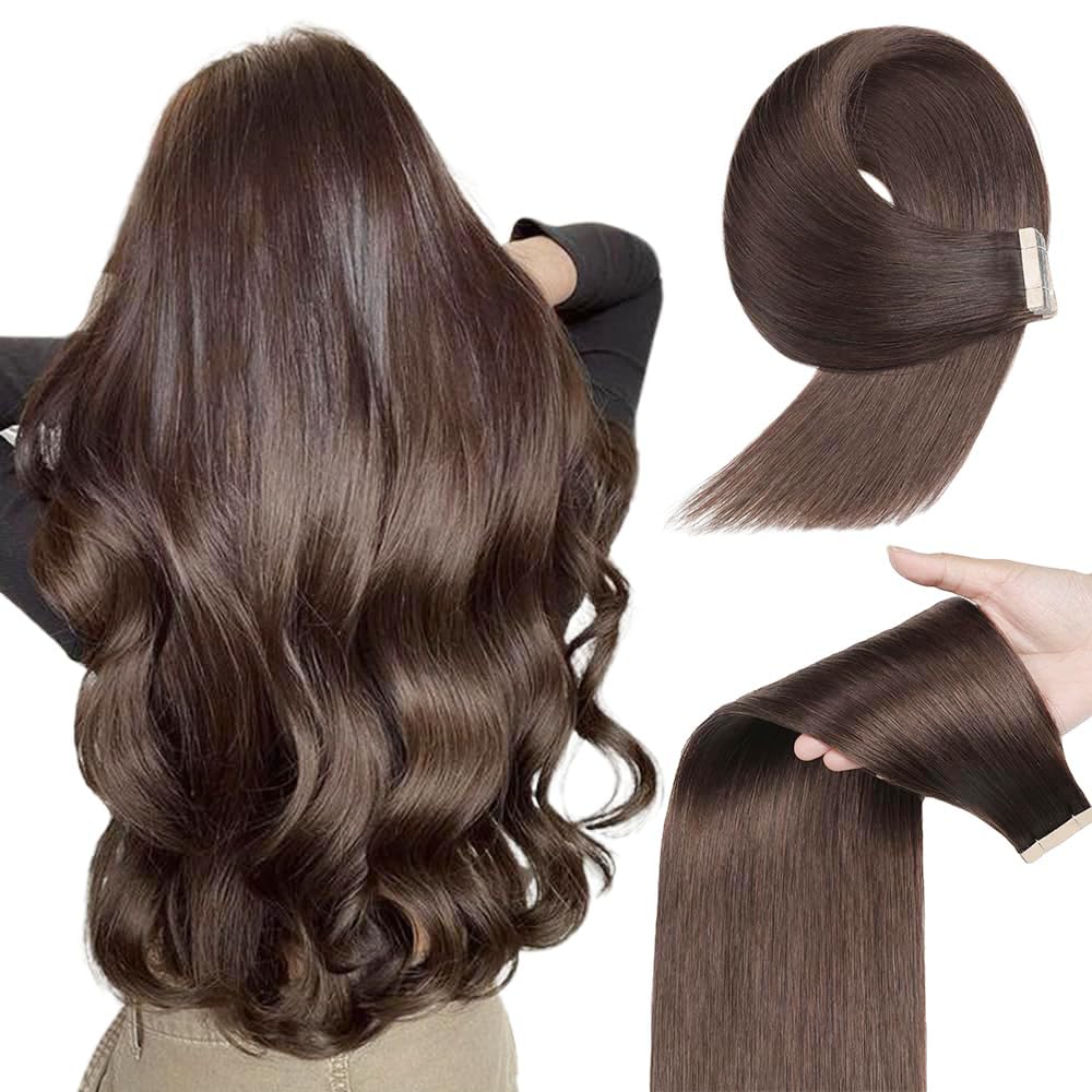 Tape in Hair Extensions Human Hair 18 Inch Darkest Brown Style