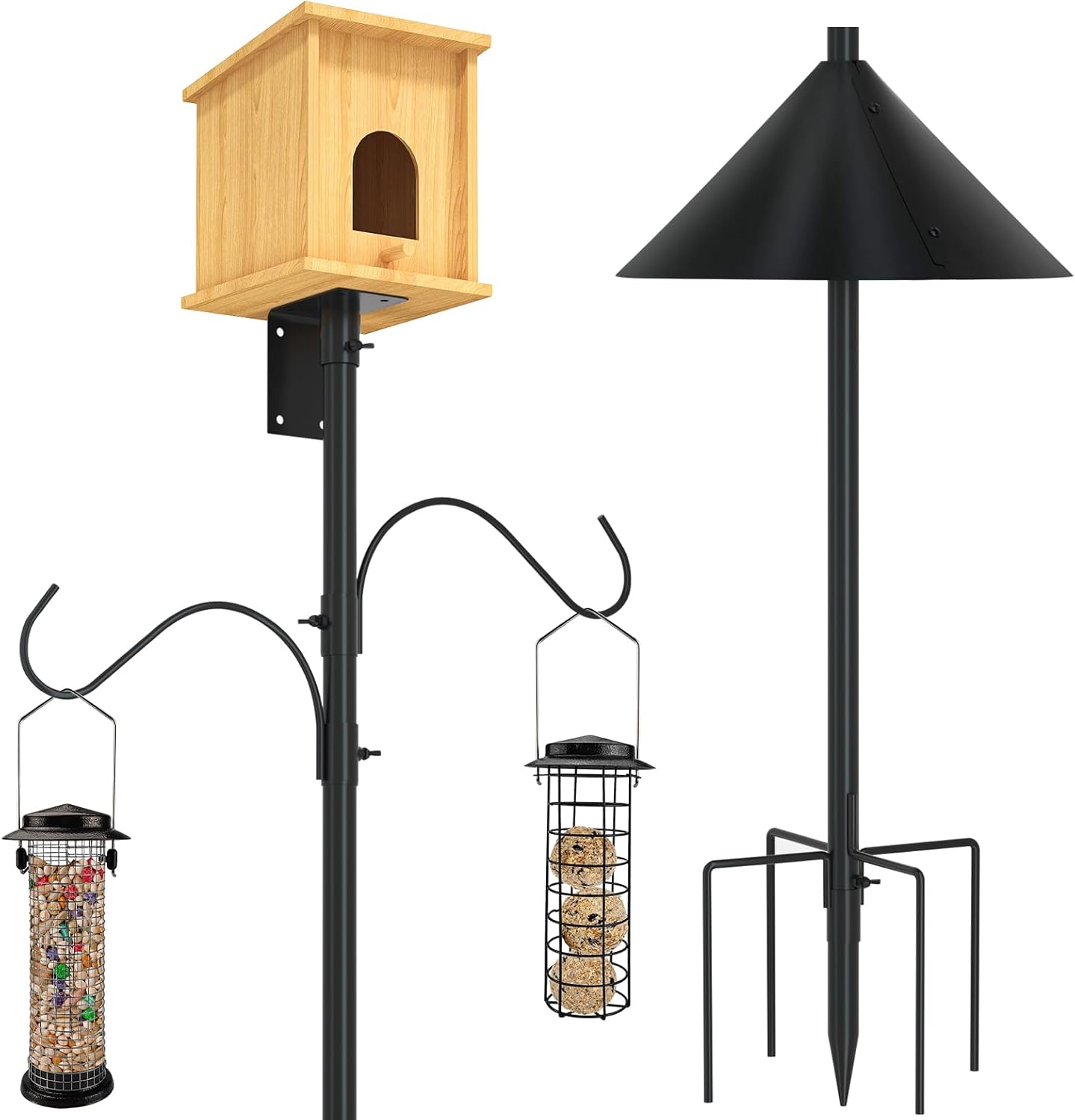 80 Bird Feeder Pole with Squirrel Baffle & Hooks - Heavy Duty Bluebird Support