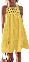 Women Halter Tiered Swing Mini Dress - Summer Beach Sundress BTFBM