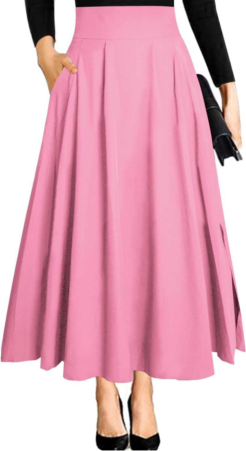 RANPHEE Women's Ankle Length High Waist A-line Flowy Skirt