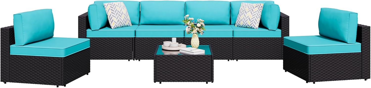 Shintenchi 7 Pieces Outdoor Patio Sectional Sofa Set for Comfort