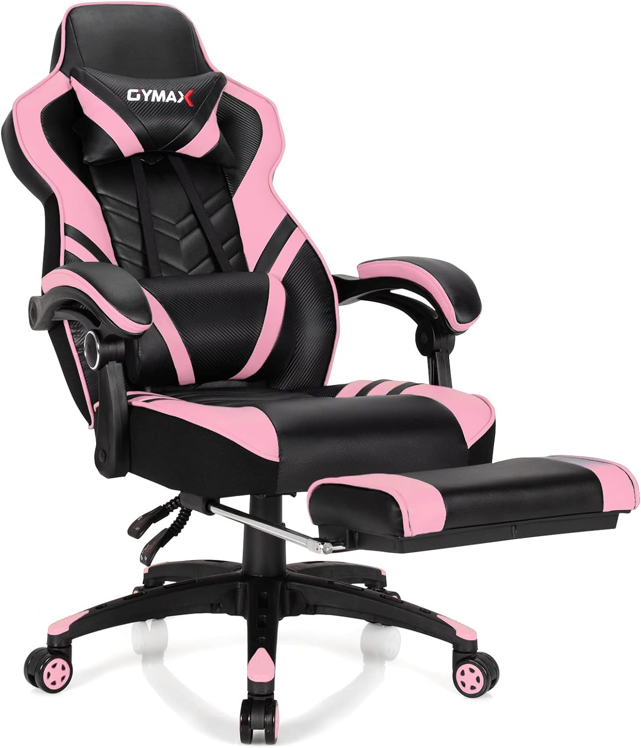 GYMAX Ergonomic Gaming Chair with Footrest - Pink