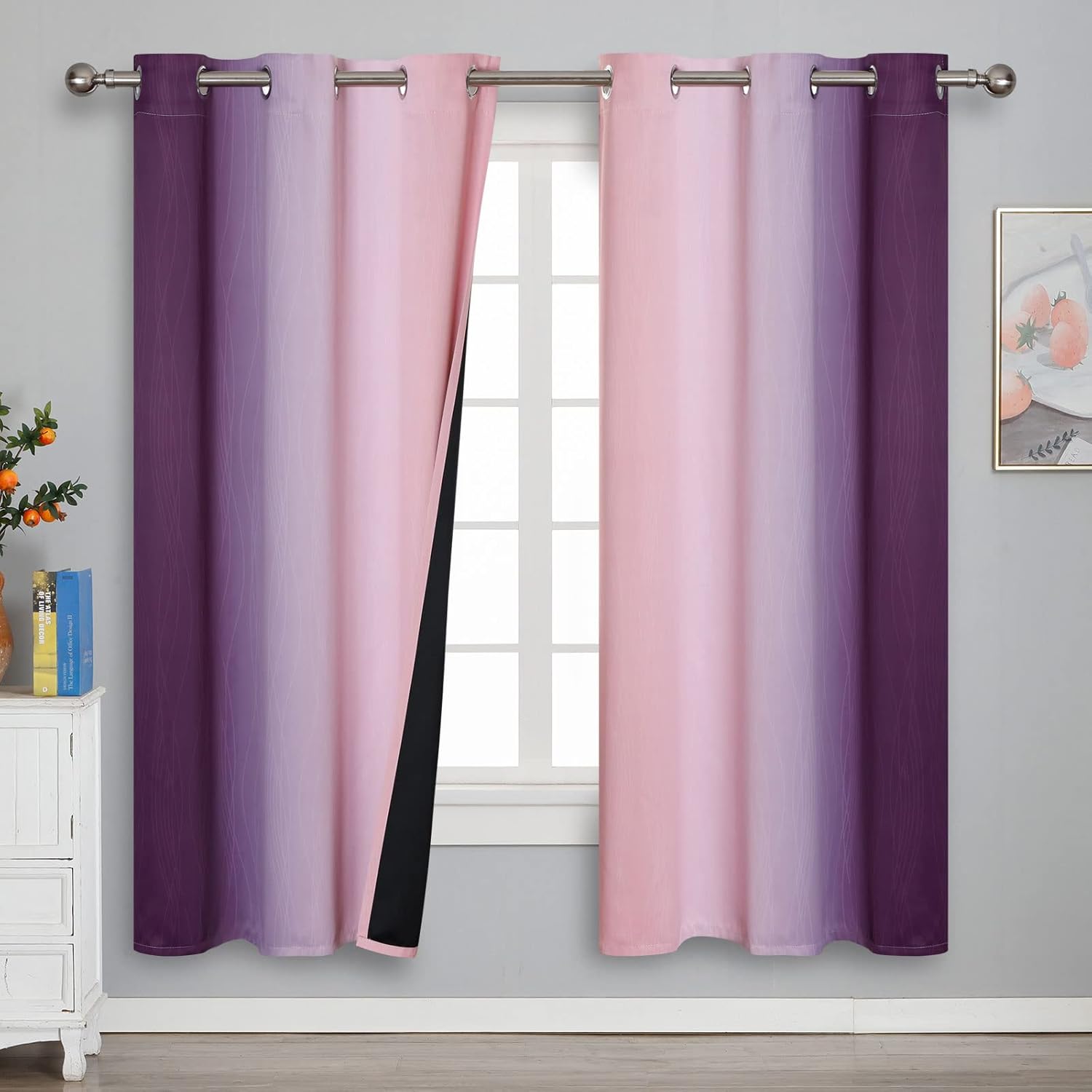 Ombre Pink and Purple Blackout Curtains for Full Light Blocking