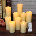 Flameless Flickering Pillar Candles Set of 9 - Real Wax LED