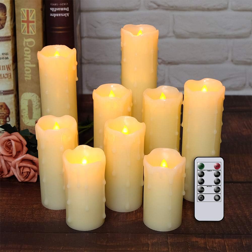 Flameless Flickering Candles Set of 9 with Remote and Timer