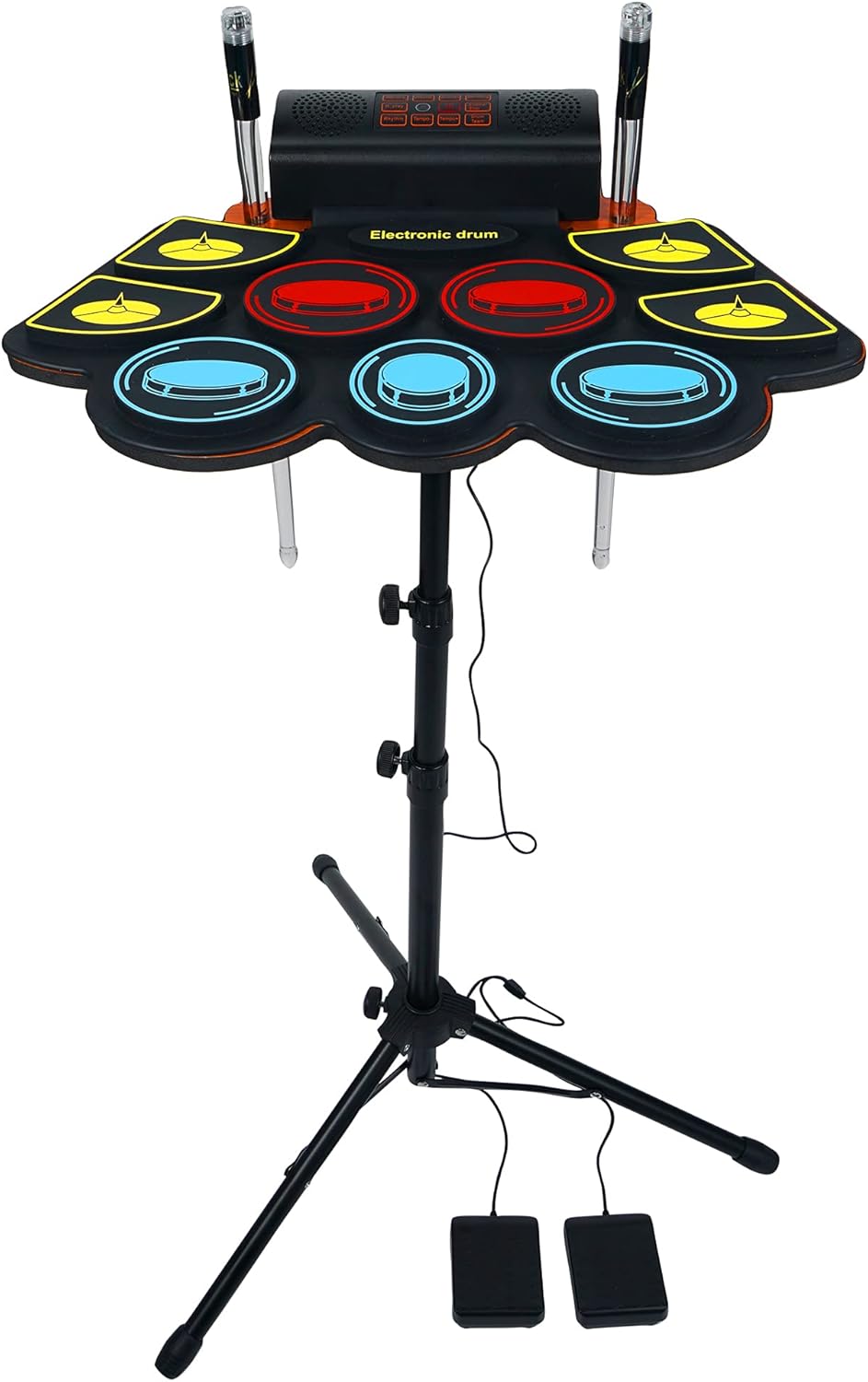 Electric Drum Set for Kids with Light Up Drumsticks and Stand