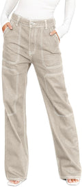 Dokotoo Women's Casual Mid Waist Cargo Jeans - Stretch Wide