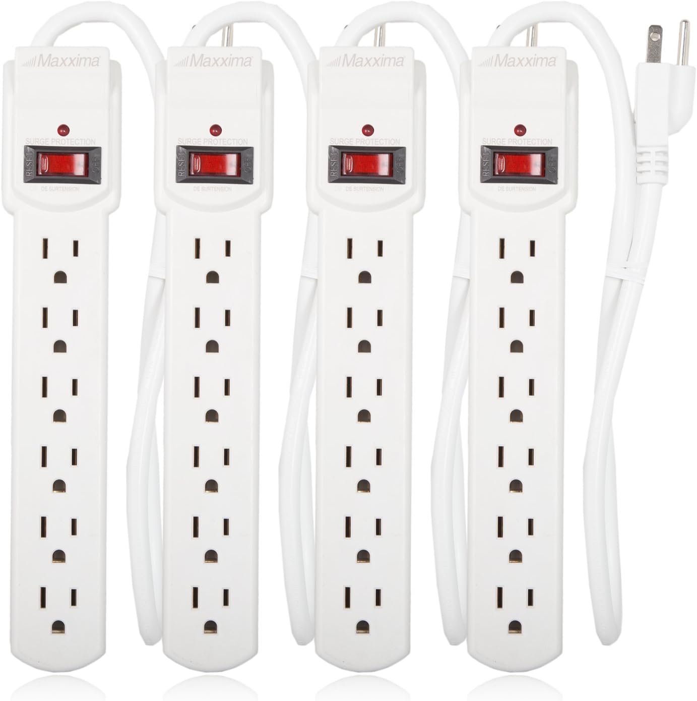 Maxxima 6 Outlet Surge Protector 4 Pack