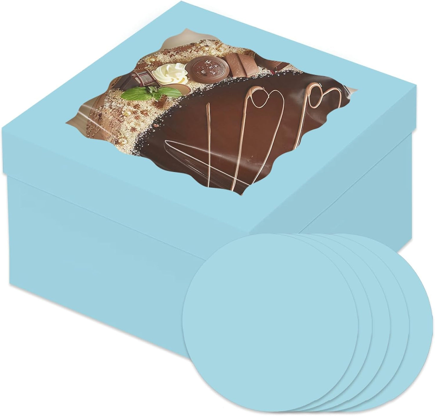 Bakepacker 36pcs Light Blue Cake Boxes with Window for Bakery
