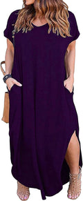 Plus Size Long Maxi Dress V Neck with Pockets - Comfortable Everyday