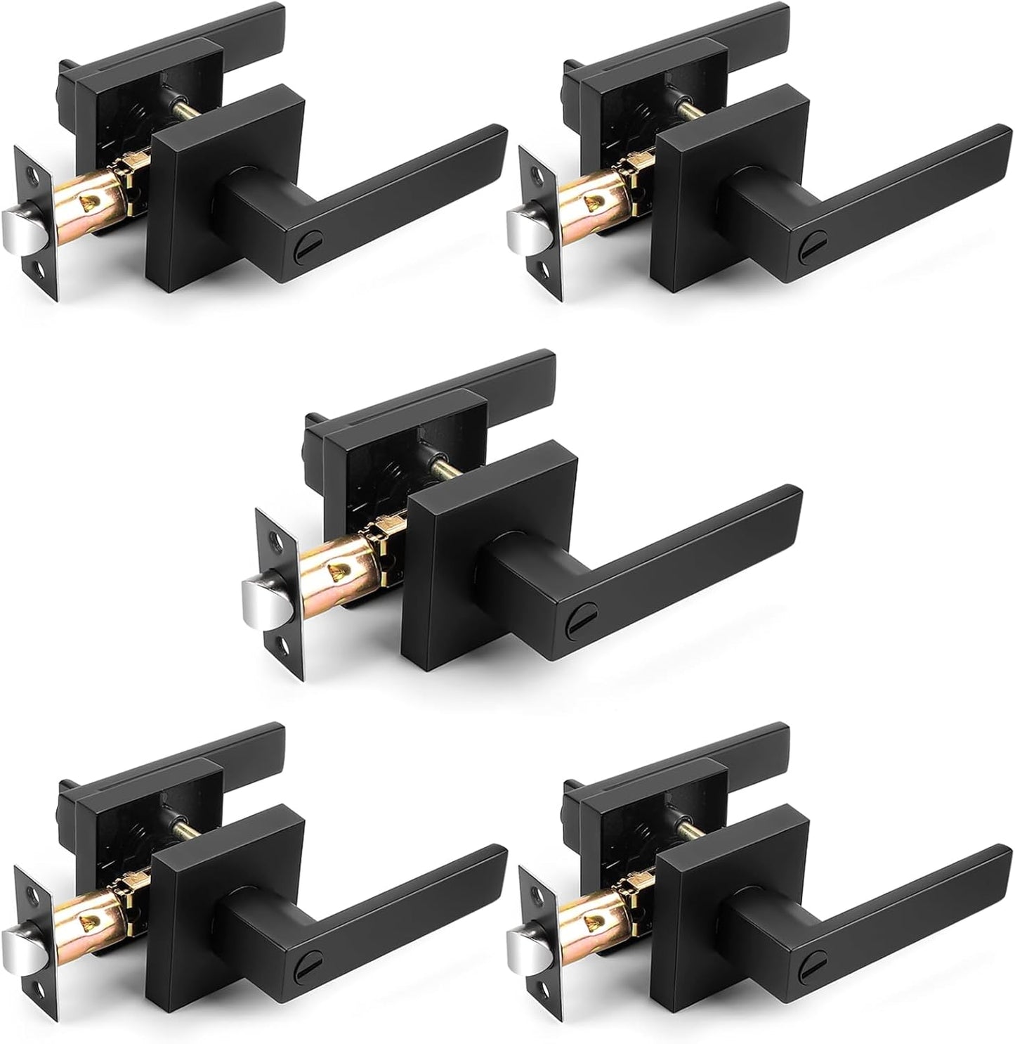 Probrico Matte Black Square Privacy Door Levers for Bedrooms