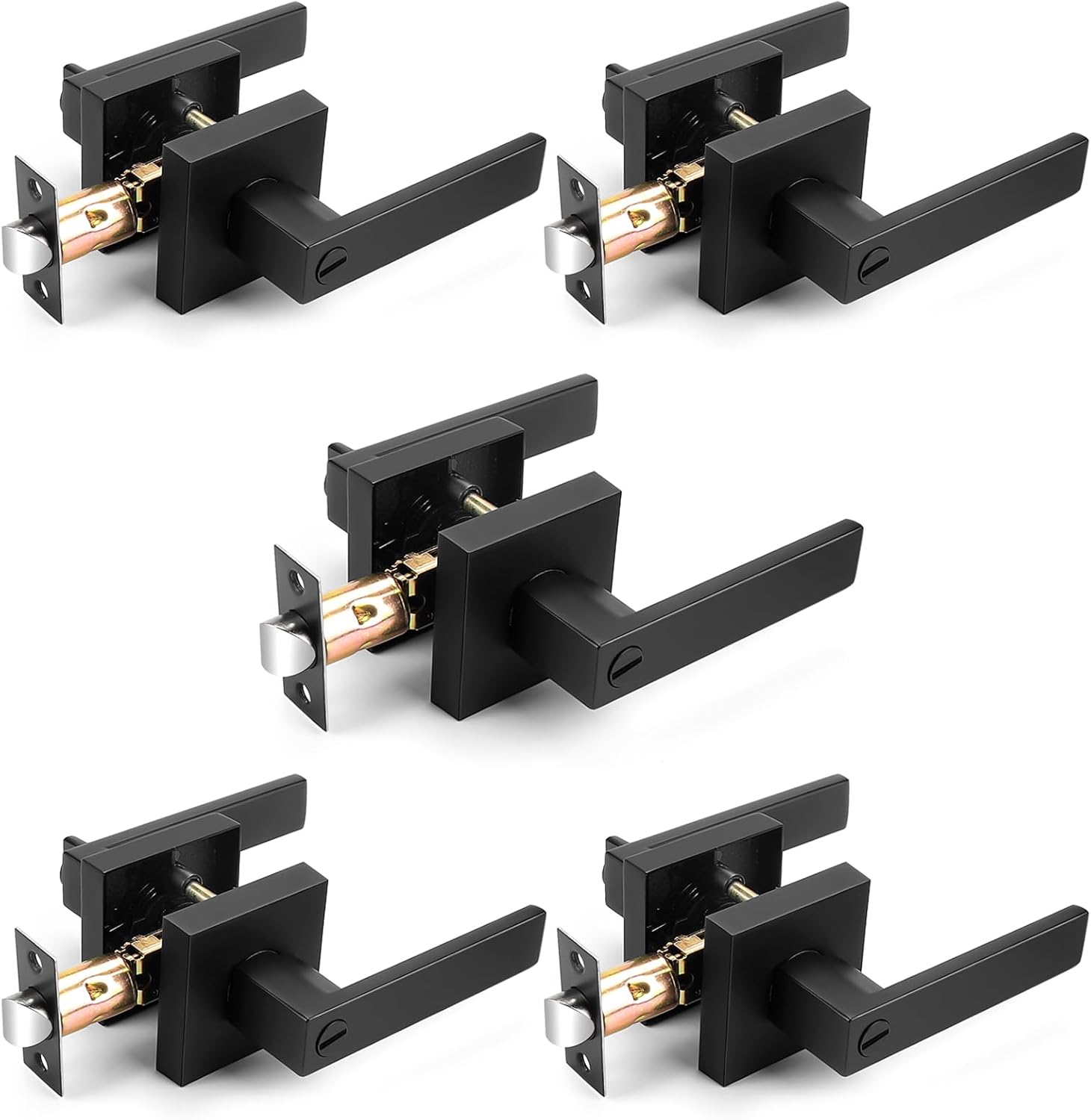 Probrico Matte Black Square Privacy Door Levers for Bedrooms