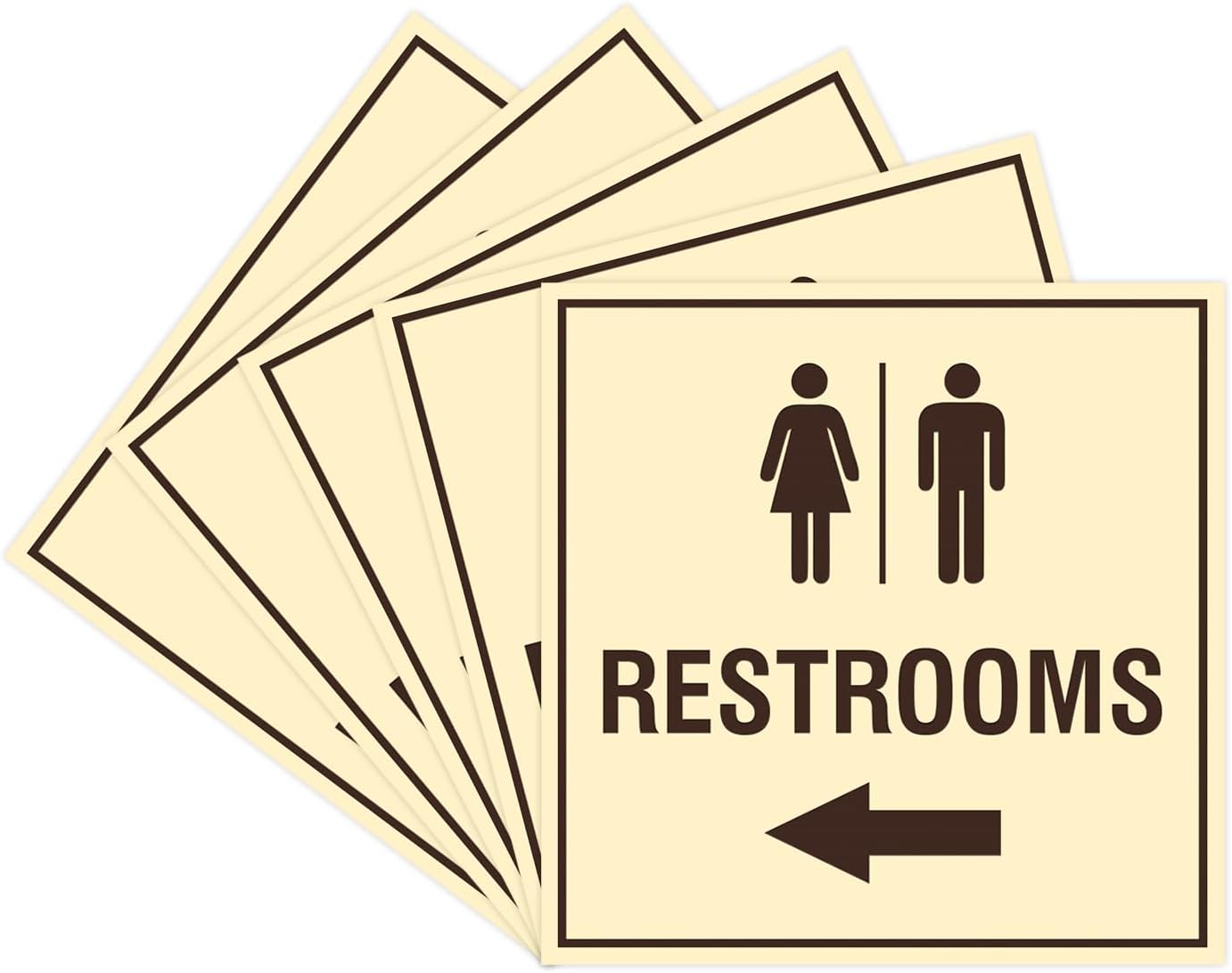 Square Restrooms Left Arrow Sign with Adhesive Tape - 5 Pack
