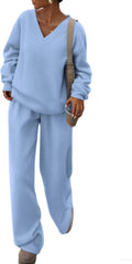 PRETTYGARDEN V Neck Winter Two Piece Set - Cozy Knit Tracksuit