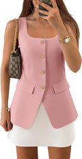 Women's Sleeveless Suit Vest Square Neck Button Down - Versatile