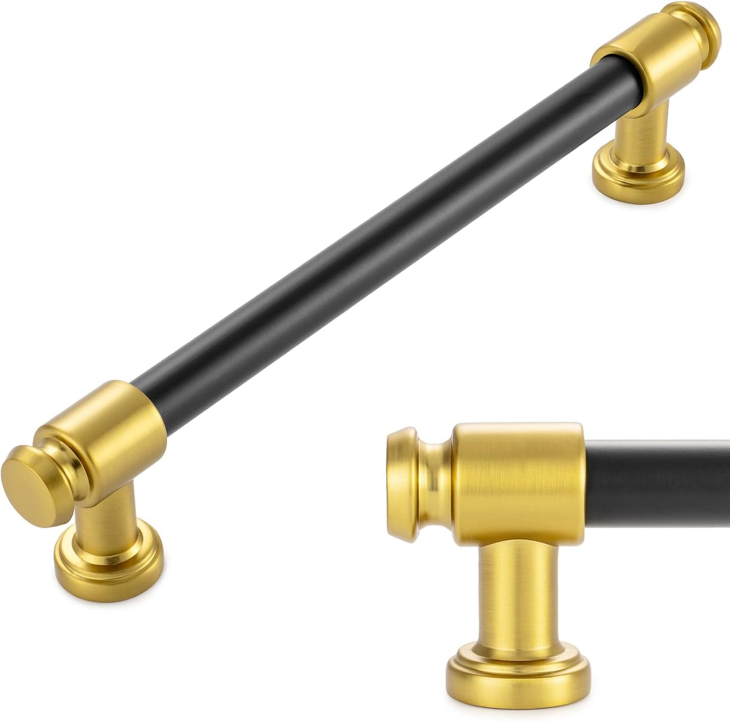 KOOFIZO 10 Pack 6-1/4 Inch Black and Gold Cabinet Pulls